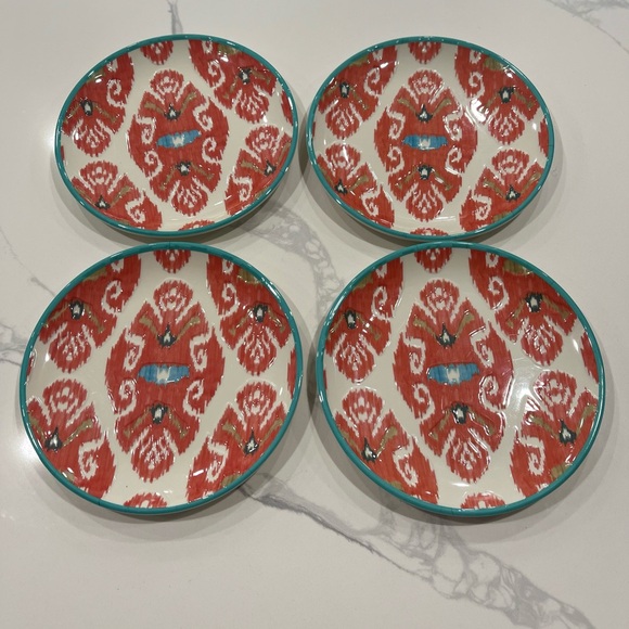 Williams Sonoma 8.5” melamine plates Schumacher Ikat pattern set of 4 - Picture 2 of 5